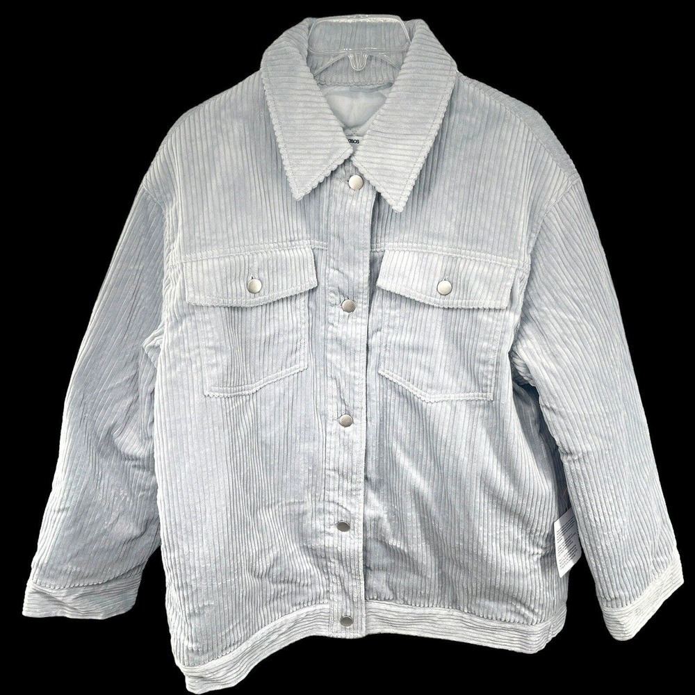 Asos Jacket Adult Size 8 Gray Button Up Cord Overshirt Shacket Quilted Lined NEW